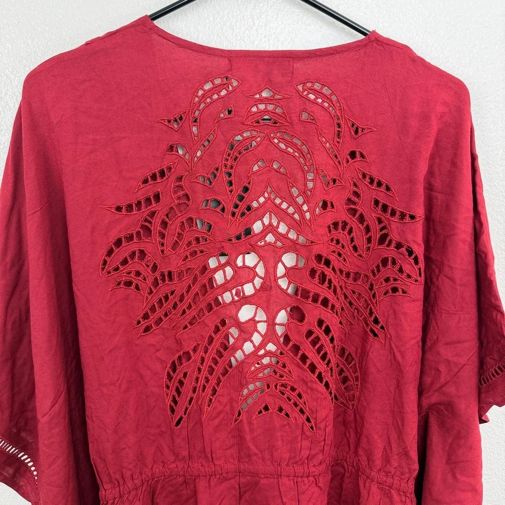 ViX Paula Hermanny Kimono Womens Medium Red Solid Embroidery Cover Up Swim